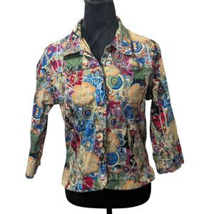 Vintage 90s Mirror Image Abstract Pop Art Jacket L Psychedelic Floral Canvas